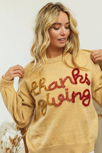 THANKSGIVING METALLIC LETTER SWEATER