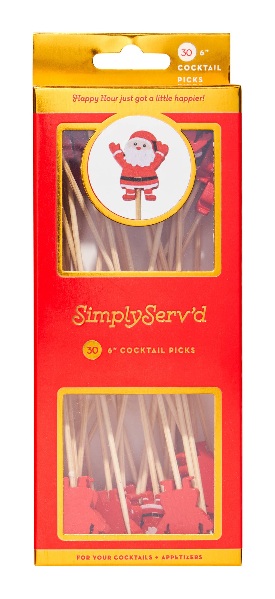 Holiday Santa Cocktail Party Pick Toothpick 30 Wack Wood 6"