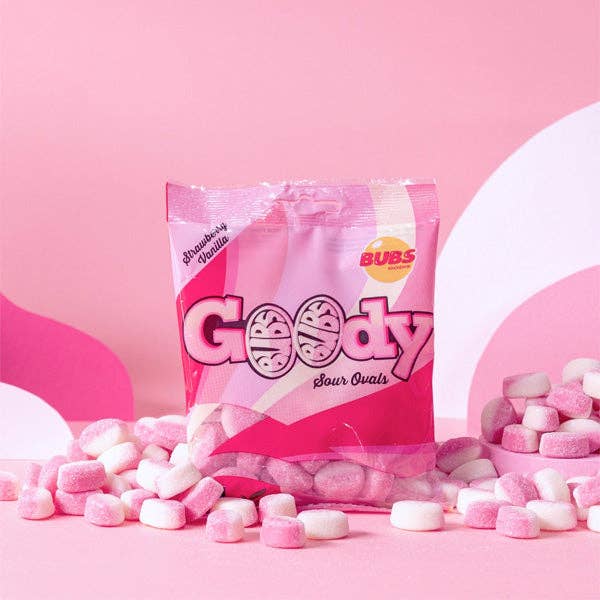 BUBS Godis: Sour Strawberry Vanilla Goody Ovals