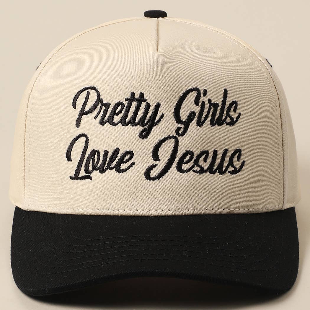 Pretty Girls Love Jesus Embroidery Trucker Hat: Black