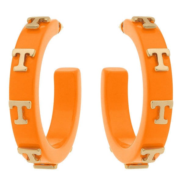 Tennessee Volunteers Resin Logo Hoop Earrings in Orange