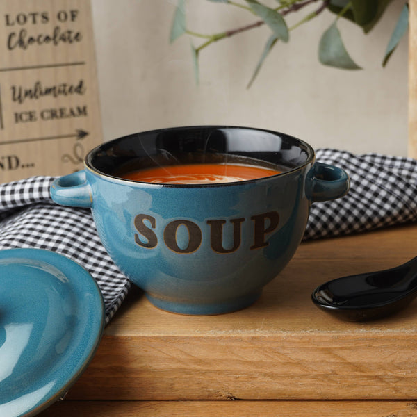 Blue Soup Bowl and Spoon Sets