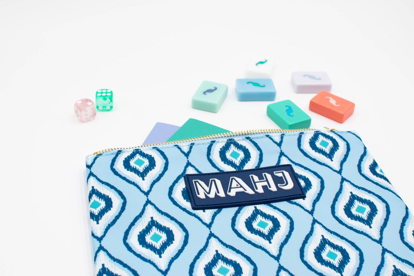 Premium Mahjong Card & Accessory Bag: Stripes- Pink & Red Card & Accessory Bag