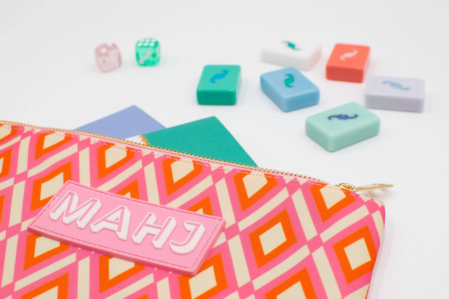 Premium Mahjong Card & Accessory Bag: Stripes- Pink & Red Card & Accessory Bag
