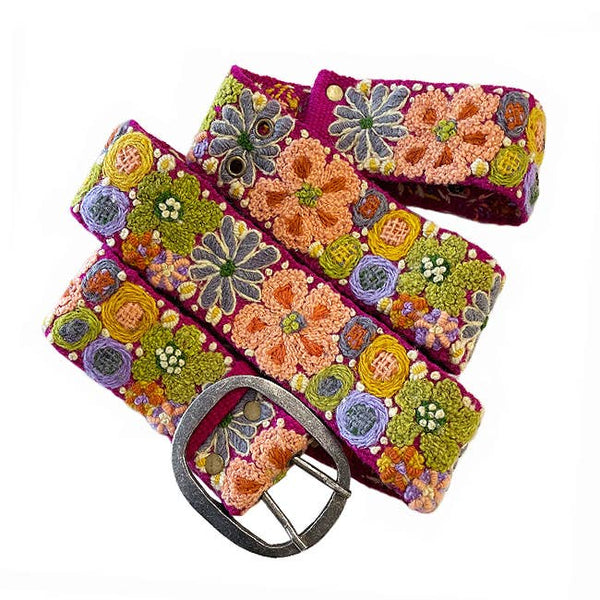 Wildflowers Embroidered Wool Belt: S