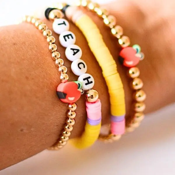 Teacher Bright Color/Wood Bracelet Stack Jewelry