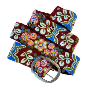 Spice Island Floral Embroidered Wool Belt: S