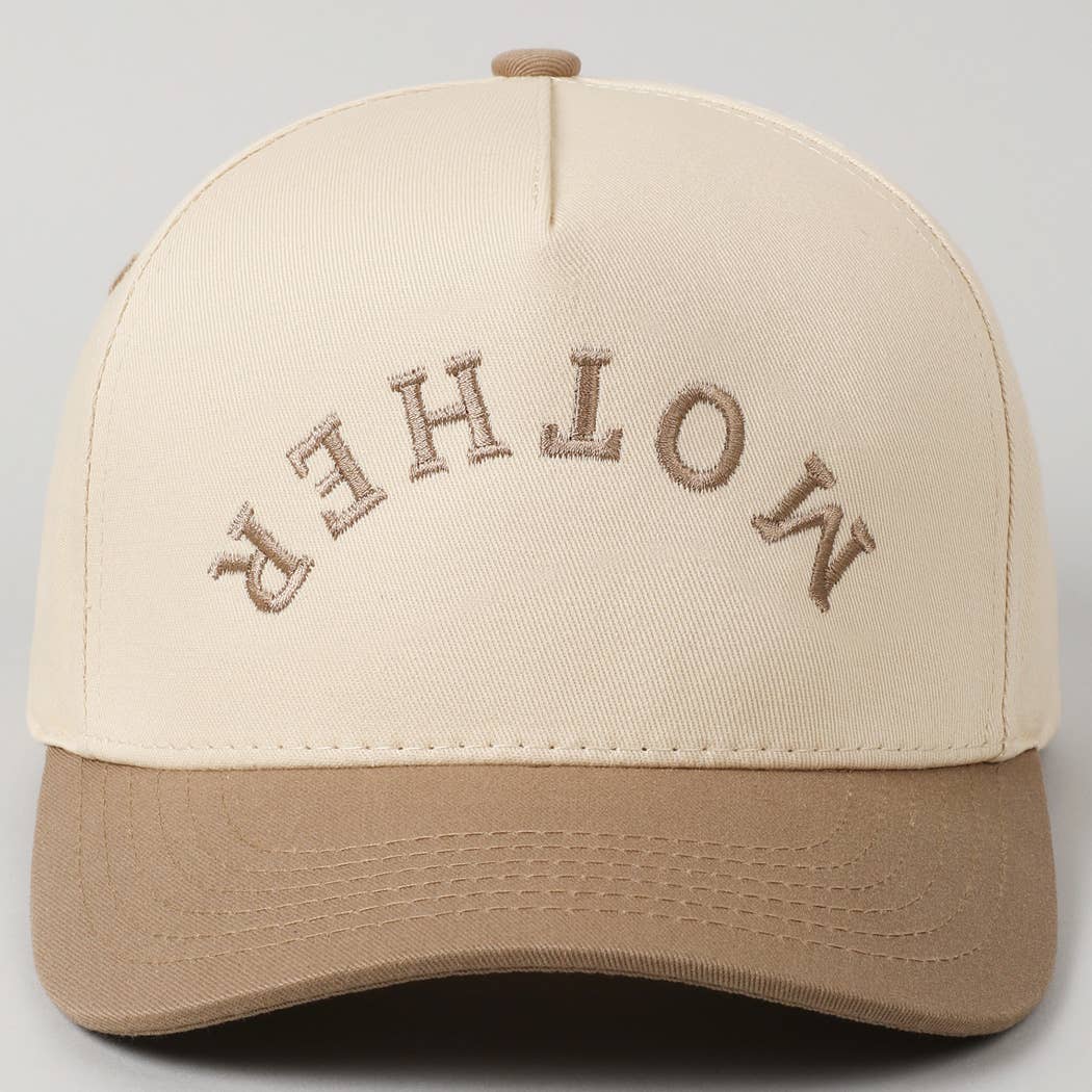 MOTHER Upside Down Lettering Embroidery Cap: Beige