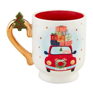 Christmas Pedestal Mug, Car, 13 oz