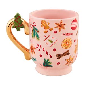 Christmas Pedestal Mug, Pink Gingerman, 13 oz