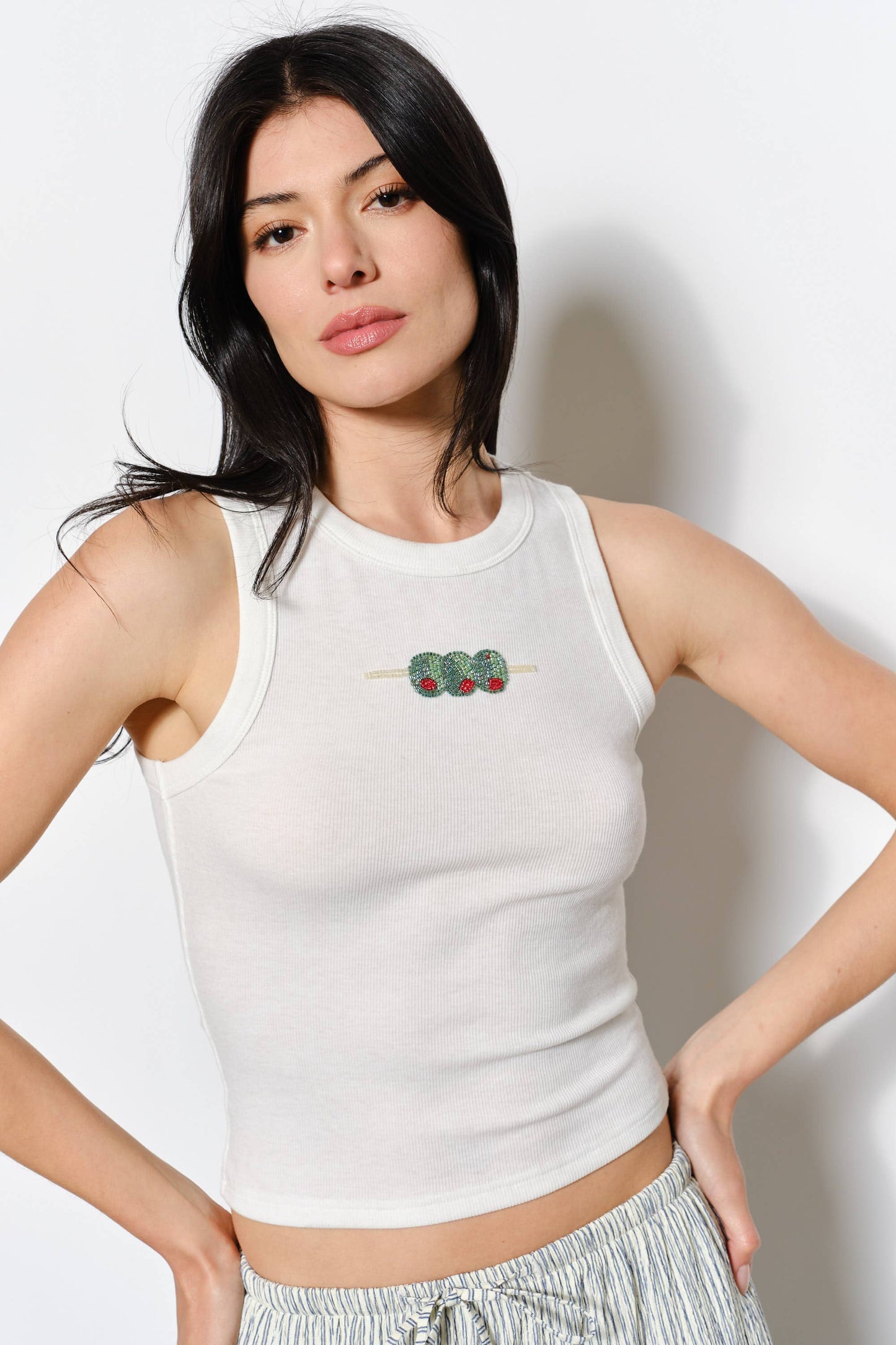 OZZY OLIVE TANK BEAD EMBROIDERY