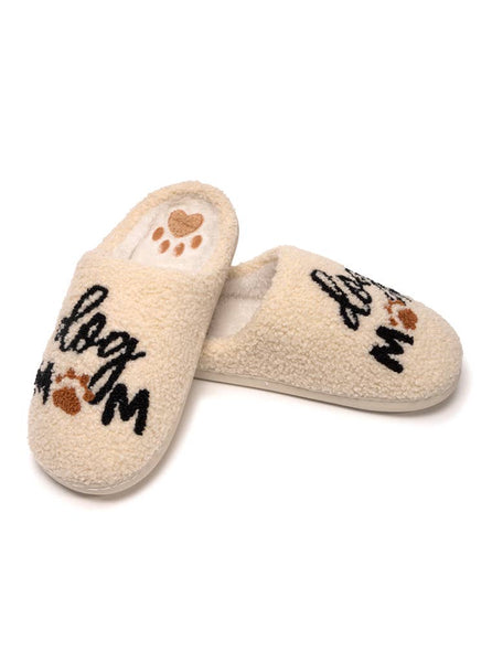 Indoor / Outdoor Slippers - "Dog Mom" - Cream