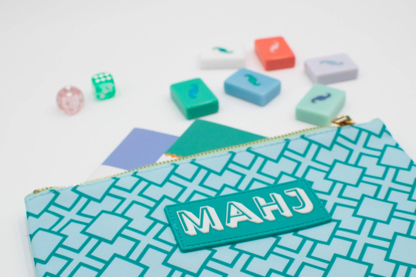 Premium Mahjong Card & Accessory Bag: Stripes- Pink & Red Card & Accessory Bag
