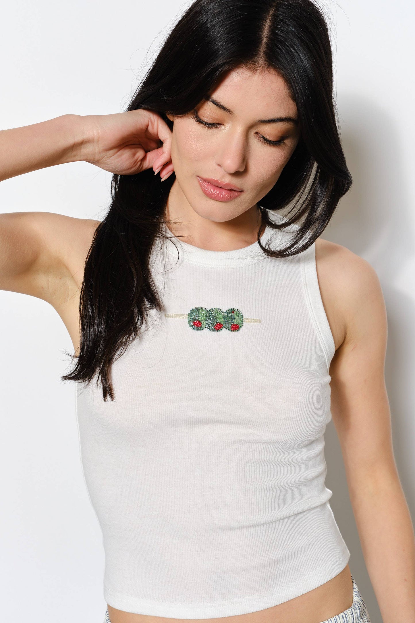 OZZY OLIVE TANK BEAD EMBROIDERY