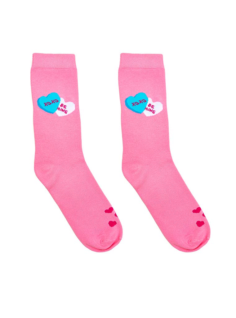 - V-Day Hearts - "Be Mine" - Pink.3D Packaged Crew Socks