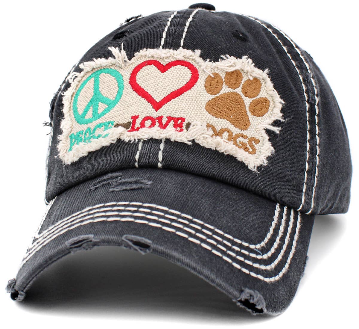 Peace Love Dogs Vintage Ballcap: BLK
