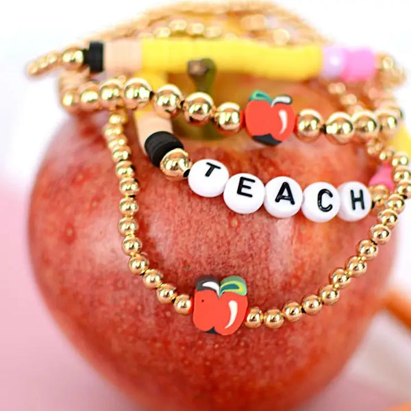 Teacher Bright Color/Wood Bracelet Stack Jewelry