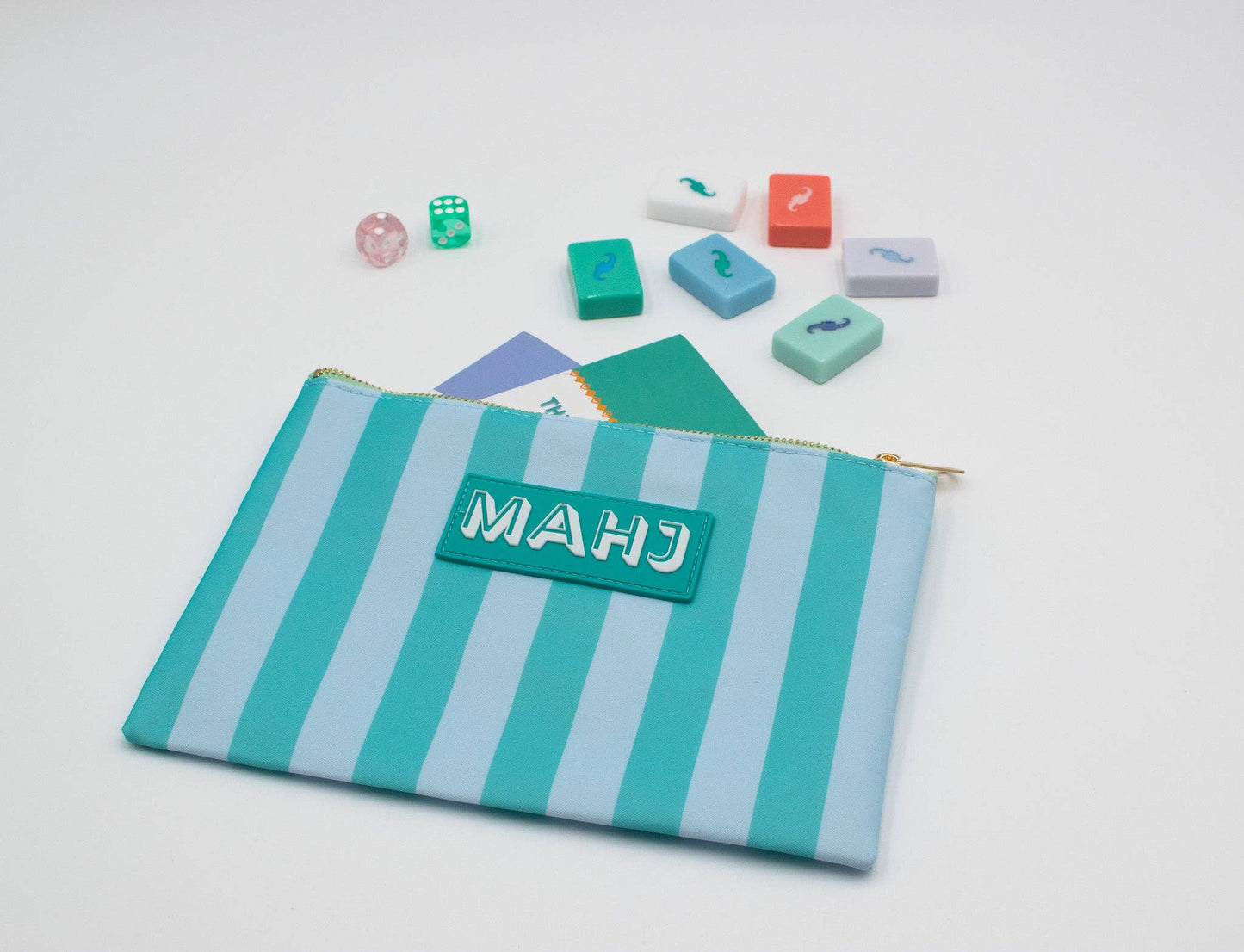 Premium Mahjong Card & Accessory Bag: Stripes- Pink & Red Card & Accessory Bag