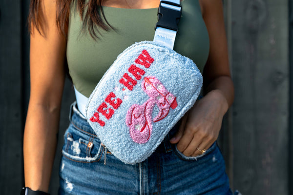 Adjustable Belt Bag - Western Cowgirl "Yee Haw" - Light Blue