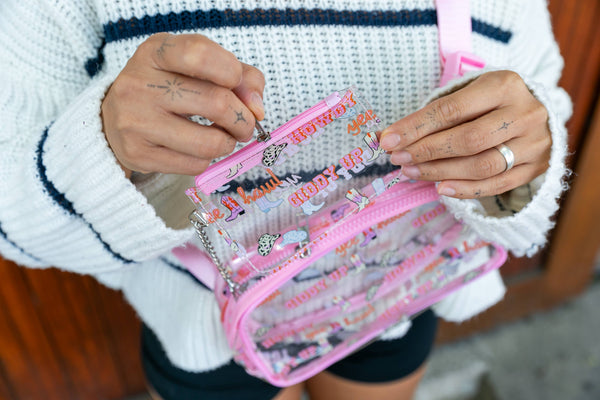 Adjustable Belt Bag - Western Rodeo Cowgirl - Clear & Pink