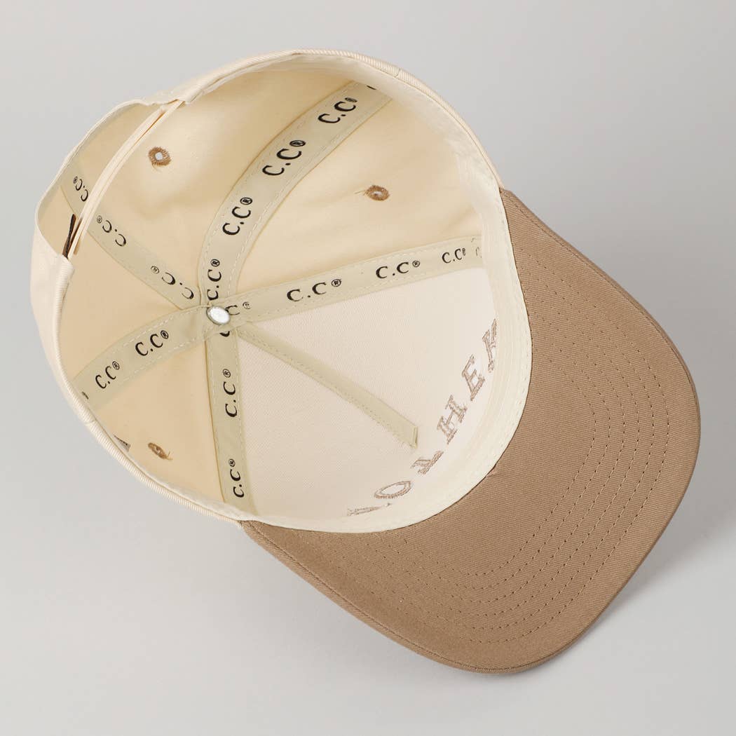 MOTHER Upside Down Lettering Embroidery Cap: Beige