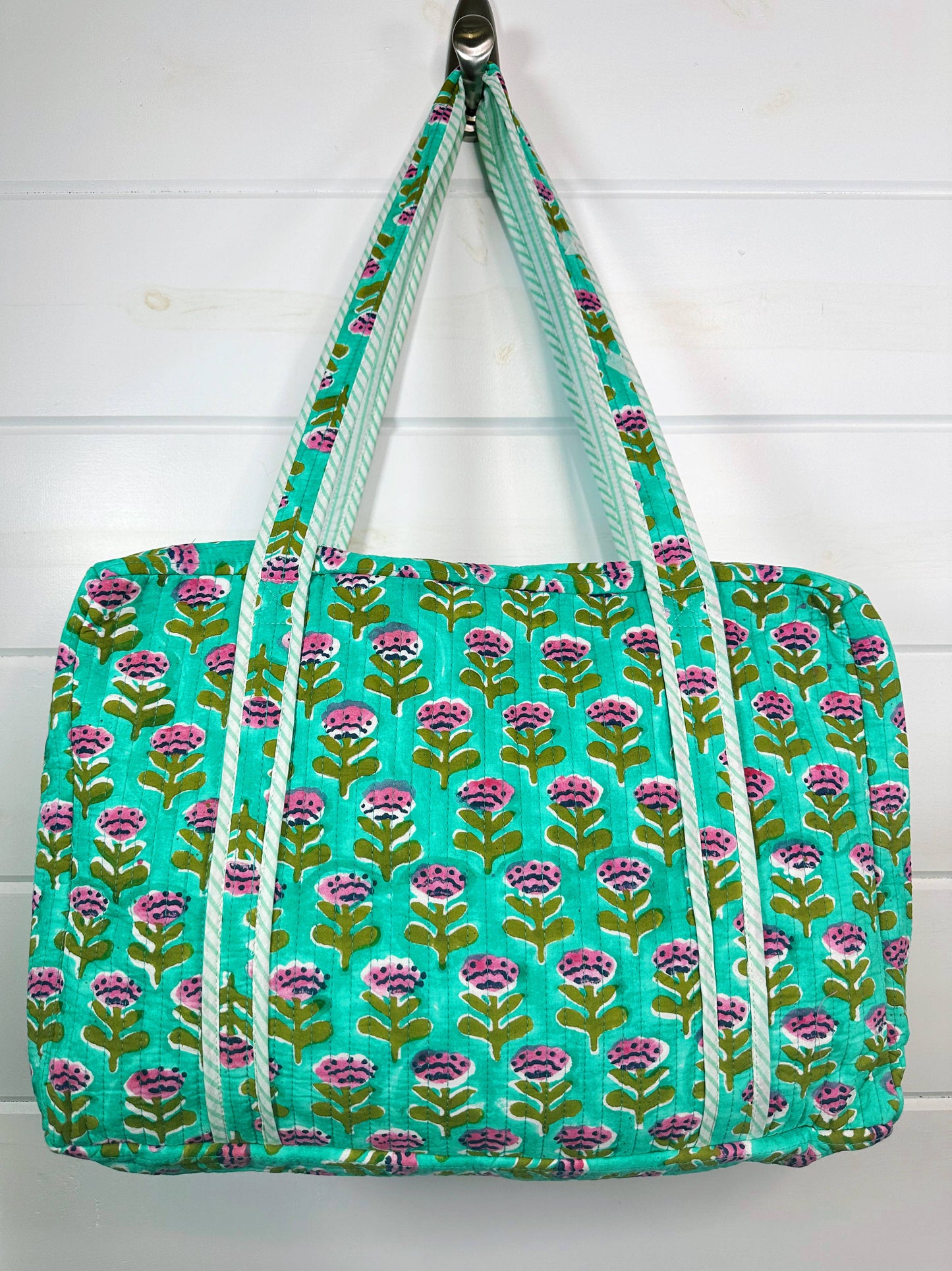 Aqua Floral Print Weekender Overnight Travel Bag -