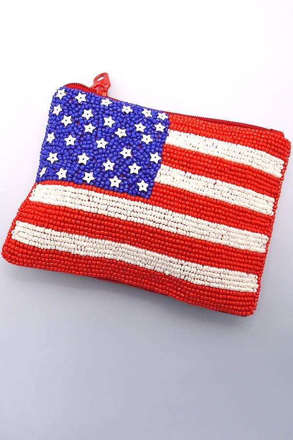 4TH  JULY FLAG SEEDBEAD  POUCH