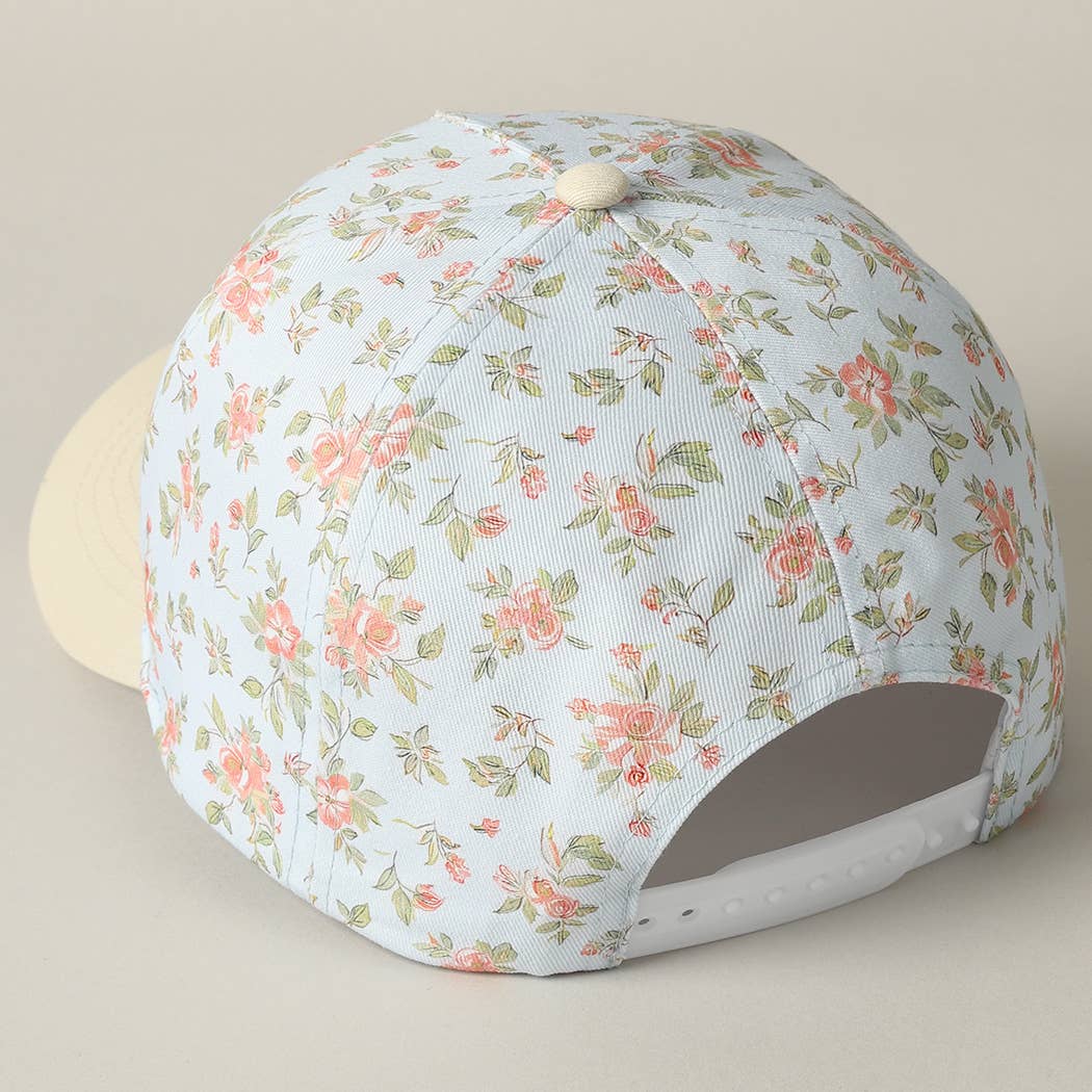 MOTHER Embroidered Flower PatternTrucker Hat: BLUE/BEIGE