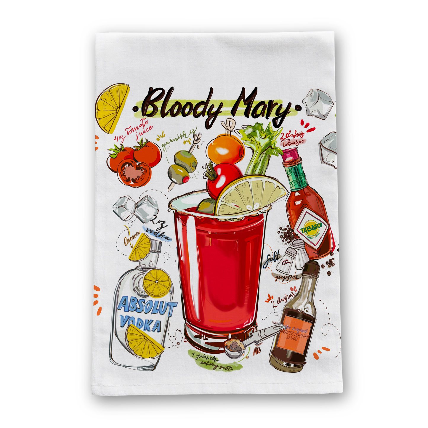 Bloody Mary Recipe Tea Towel - Alcohol Gift - Bar - Cocktail