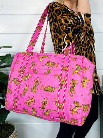 Pink Tigers  Weekender Overnight Travel Tote Bag -