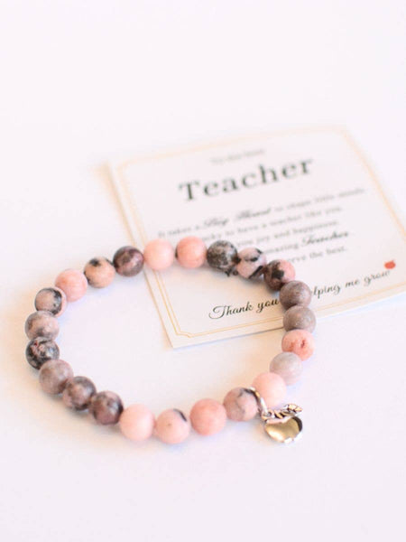 To the BEST Teacher beaded stretch bracelet w/apple charm: Pink