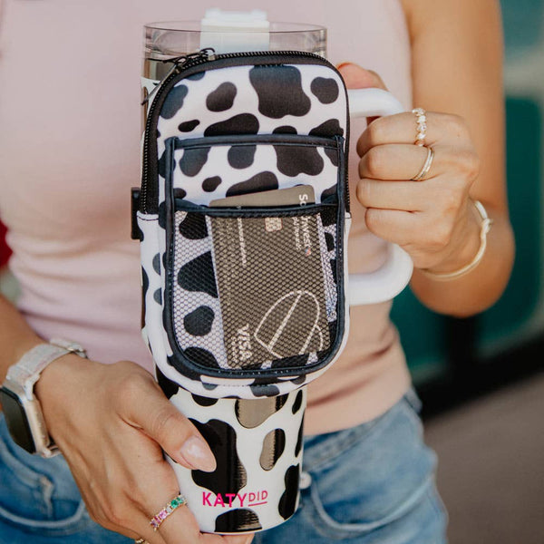 Black/White Cow Print Tumbler ZIPPER POUCH: White