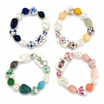 Mahjong Tile Mixed Bead Stretch Bracelet