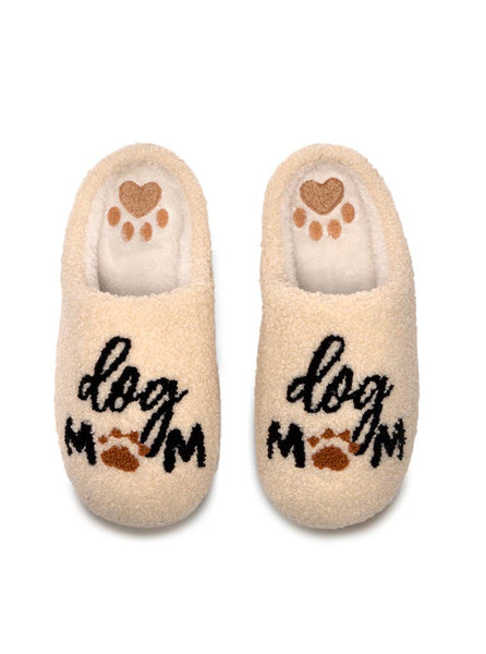 Indoor / Outdoor Slippers - "Dog Mom" - Cream