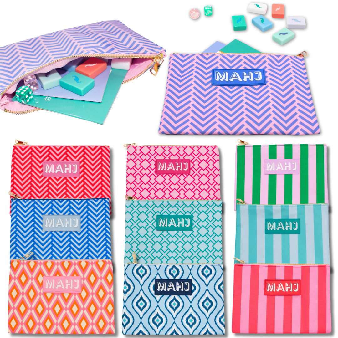 Premium Mahjong Card & Accessory Bag: Stripes- Pink & Red Card & Accessory Bag