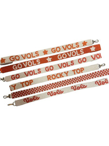 Beaded Bag Strap, Clear Bag Strap, Football Strap, Gameday: Go Vols White