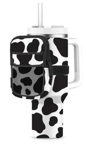 Black/White Cow Print Tumbler ZIPPER POUCH: White