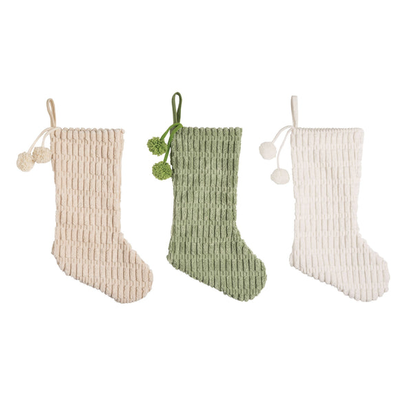 Christmas Fabric Stocking w/Pom: Polyester