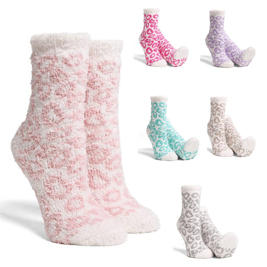 Leopard Mini Crew Fuzzy Winter Socks
