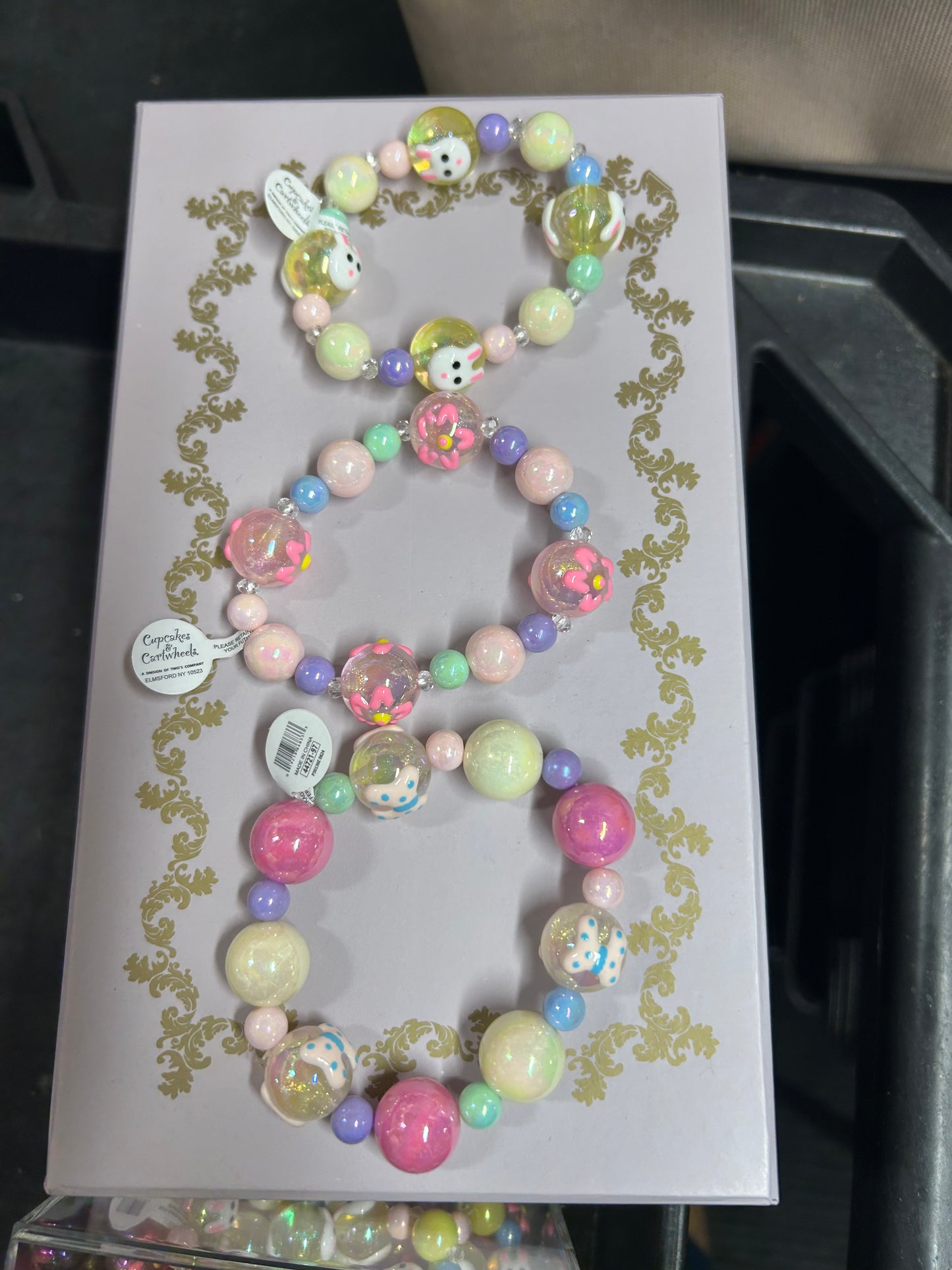 Kids Easter Pastel Hand Painted Bead Bracelets -