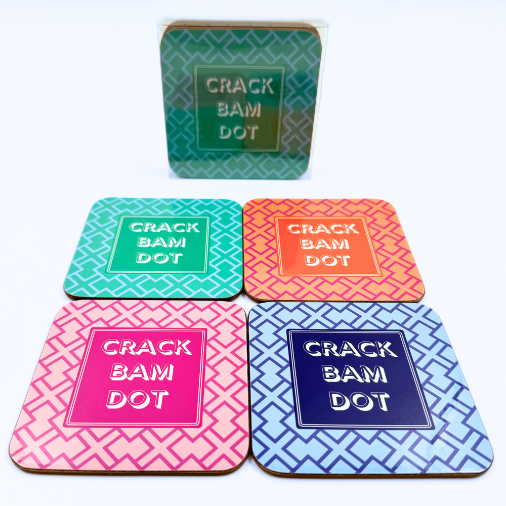 Mahjong Coasters, 4 Set | Green, Pink, Blue, Orange
