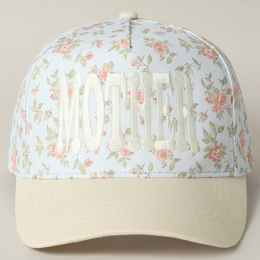 MOTHER Embroidered Flower PatternTrucker Hat: BLUE/BEIGE