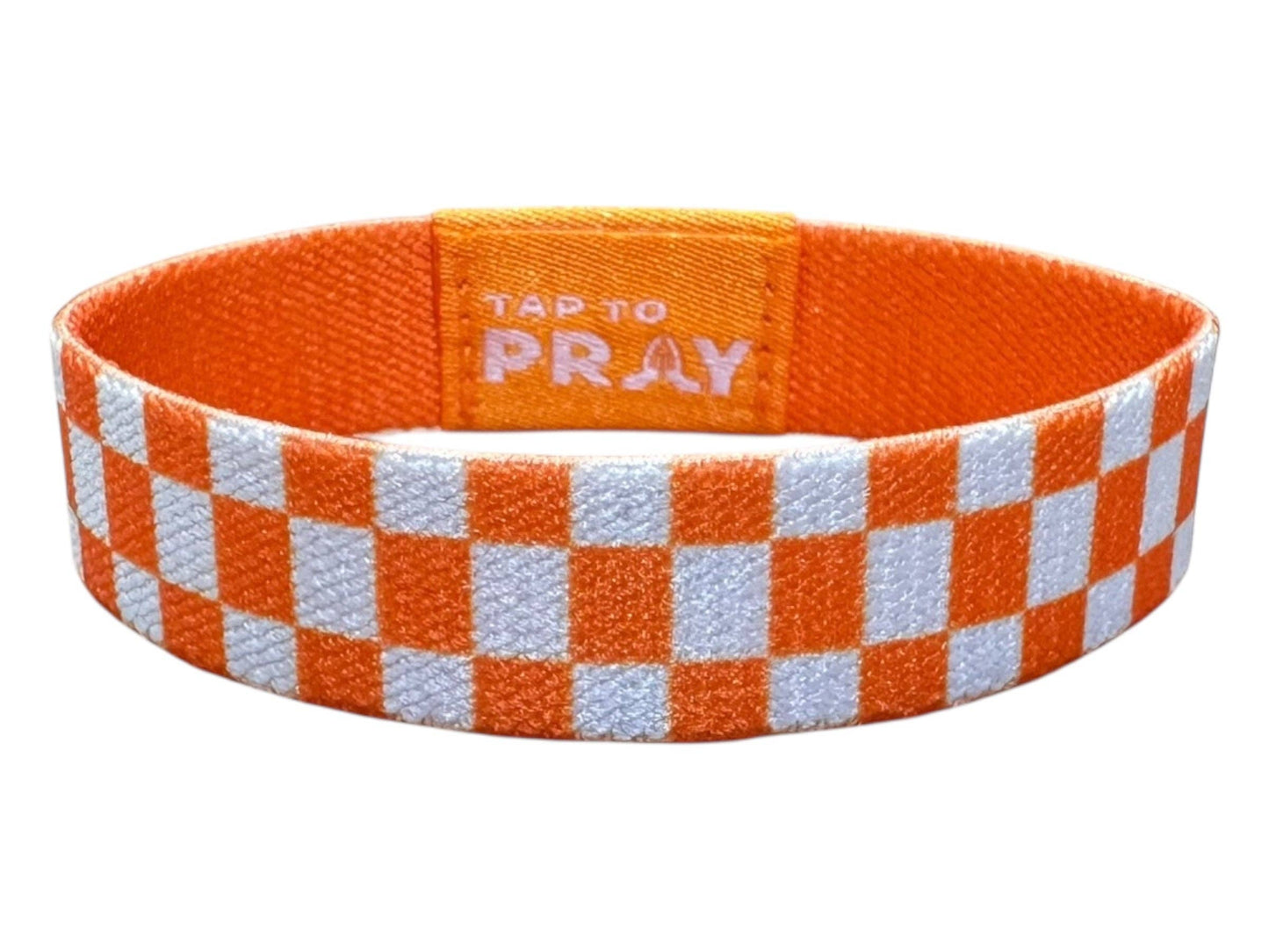 Tap To Pray™ Wristbands - Orange & White Checker