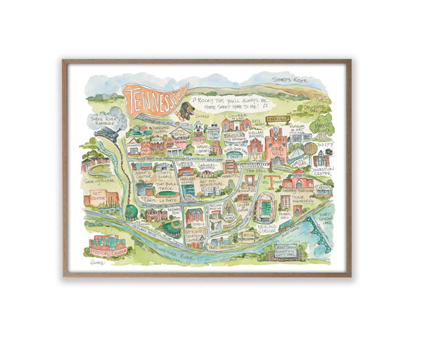 Tennessee Knoxville Football College Map Print: 18X24