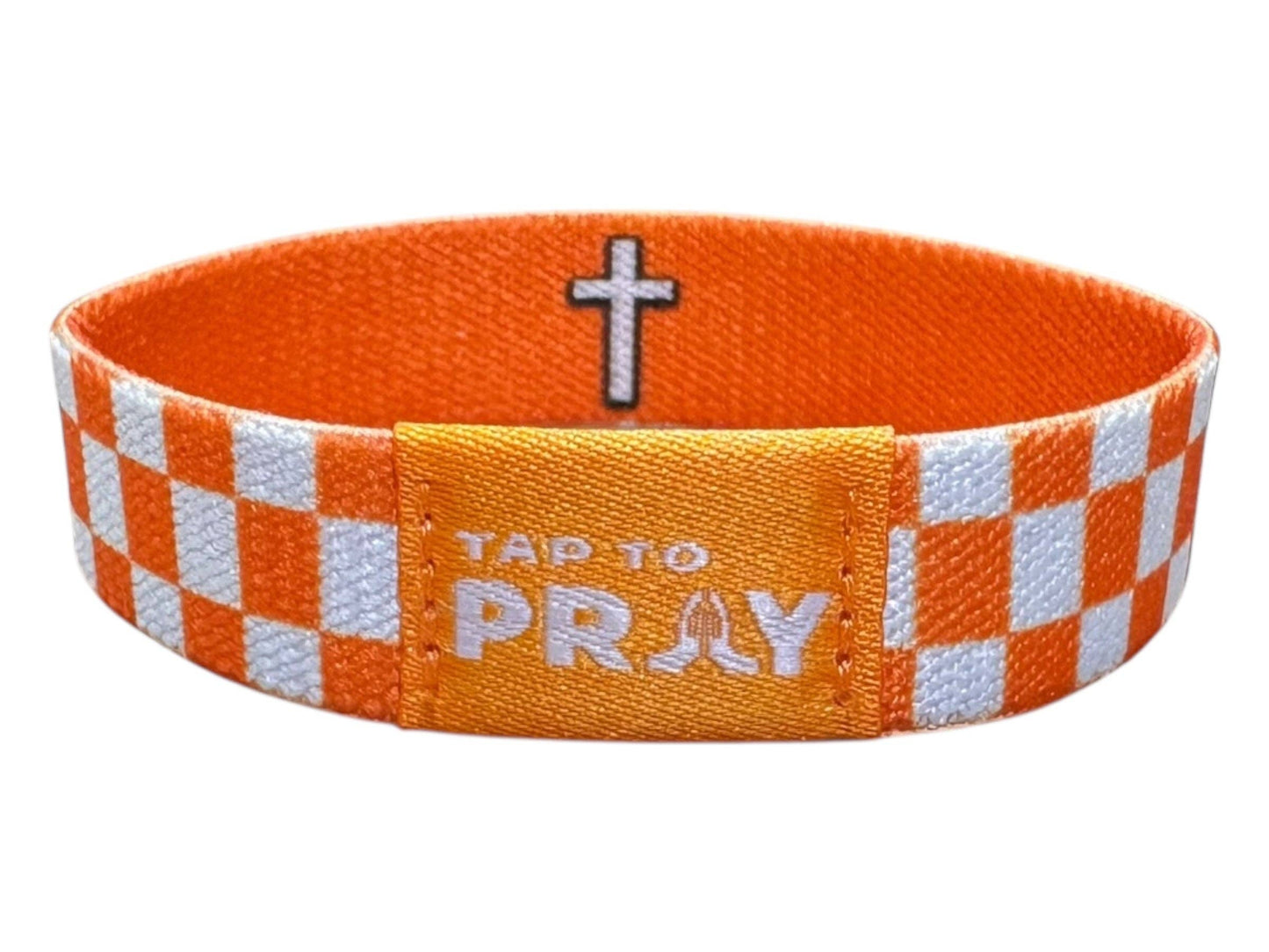 Tap To Pray™ Wristbands - Orange & White Checker