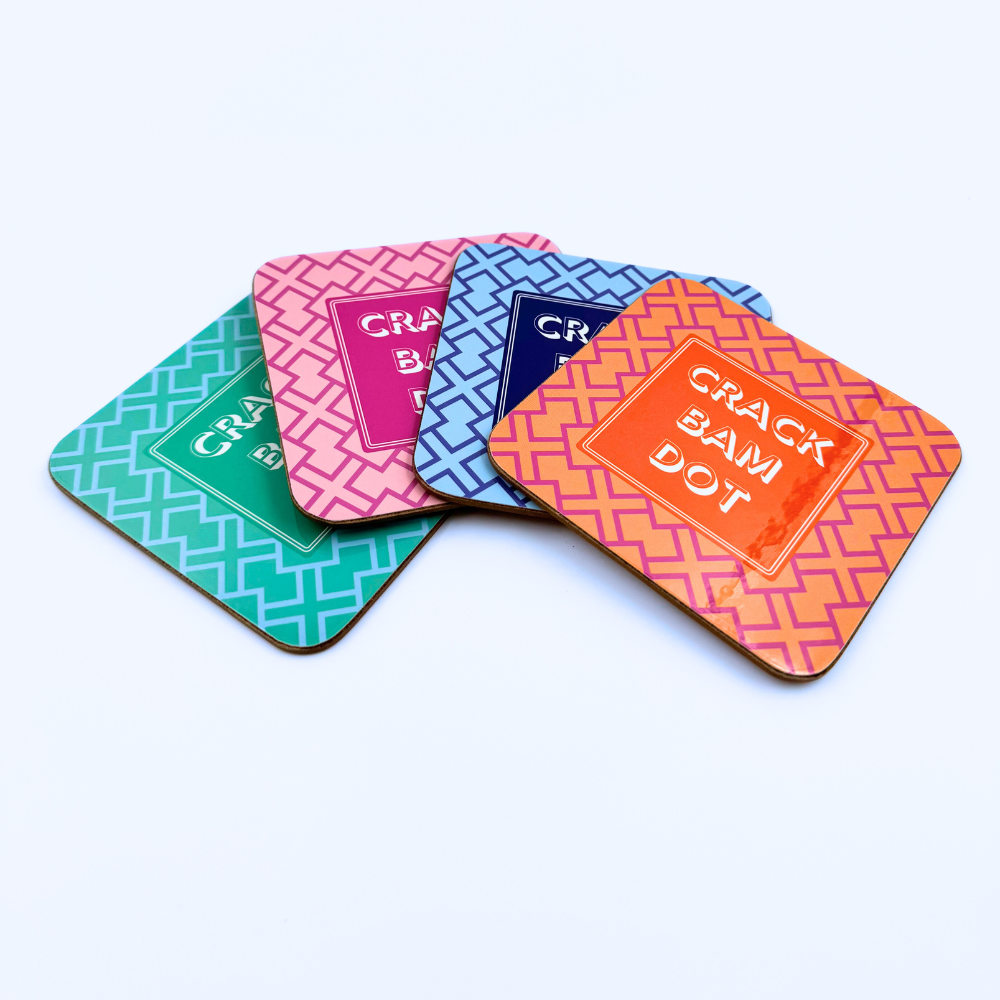 Mahjong Coasters, 4 Set | Green, Pink, Blue, Orange