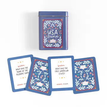 USA Trivia Game - Deck of Cards + Storage Tin
