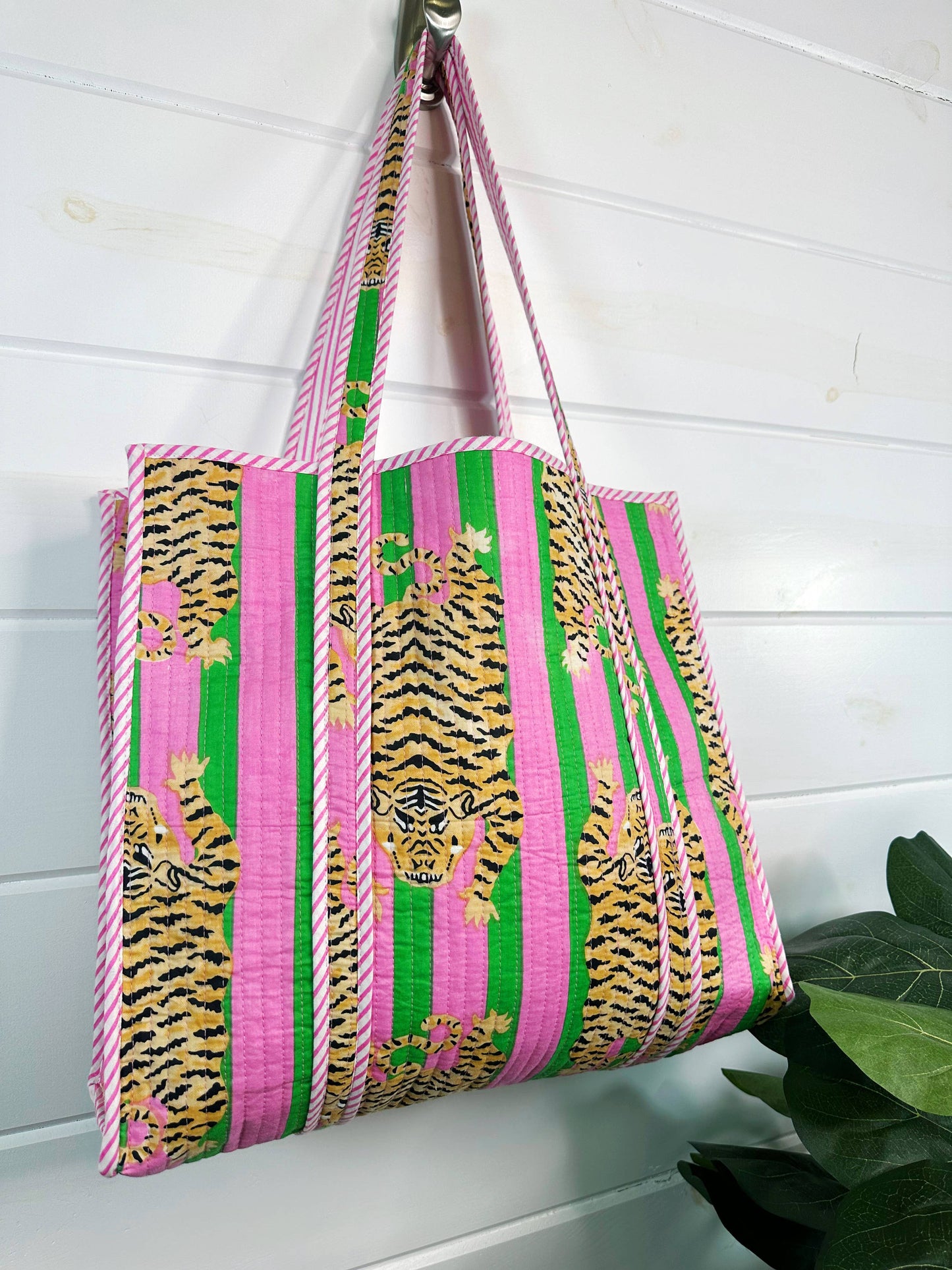 Quilted Tote Bag | Tiger Print Bag | Large Shopping Tote Bag