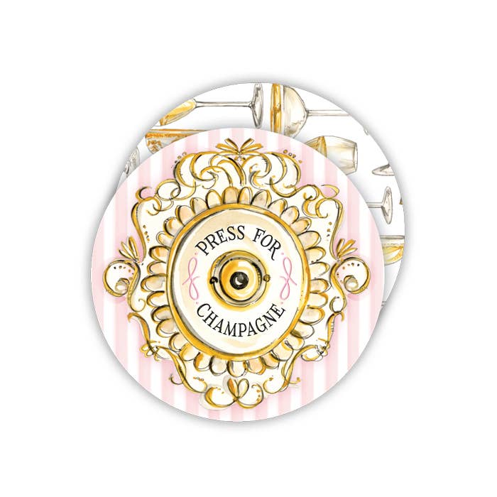 Champagne Call Button Round Coaster Handpainted