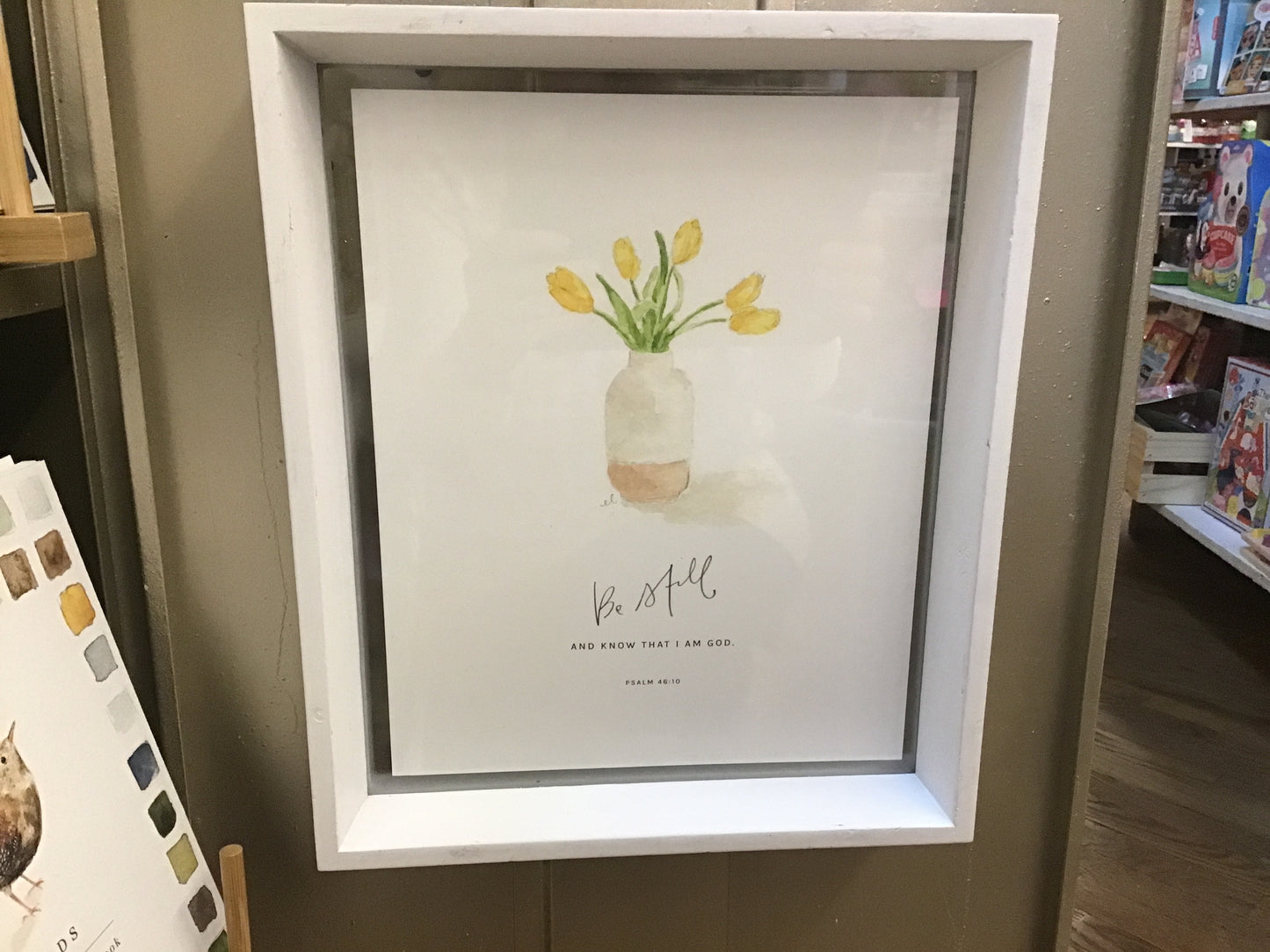 Be Still  Psalm 46:10 tulips scripture print with white shadow frame